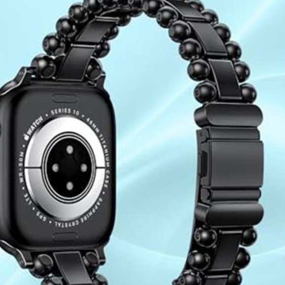 NEW Black Luxury Beaded Dressy Apple Watch Band main image 6